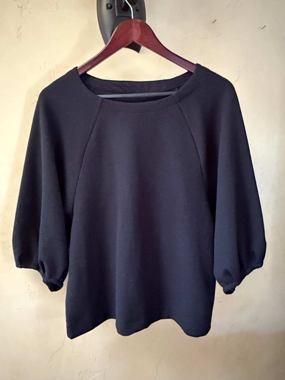 Maeve Black Balloon Sleeve Ribbed Top